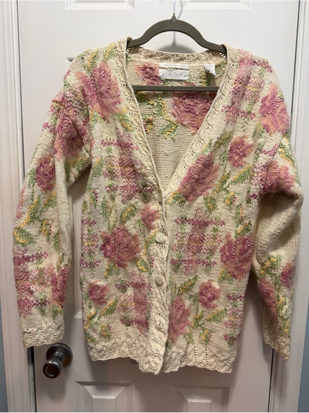 Lord & Taylor Women's Knitted by Hand Floral Cardigan Grandma Cottagecore Size S